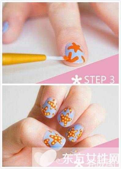 沙灘元素時尚美甲圖片推薦 創(chuàng)意DIY海星珊瑚美甲