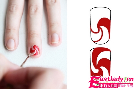 自己在家做美甲 雙色旋轉(zhuǎn)圖案美甲