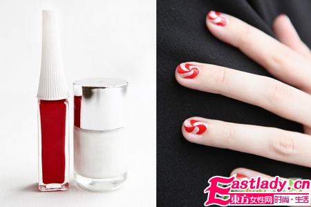 自己在家做美甲 雙色旋轉(zhuǎn)圖案美甲