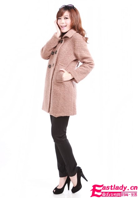 秋冬新款雙排扣純色毛呢大衣 保暖美麗兩不誤