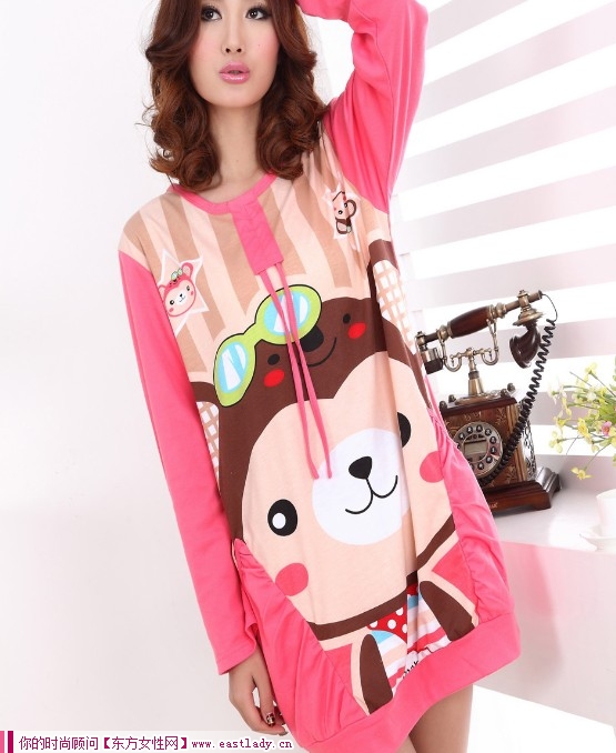 秋冬季新款韓版長袖可愛卡通針織純棉睡衣 賣萌無處不在