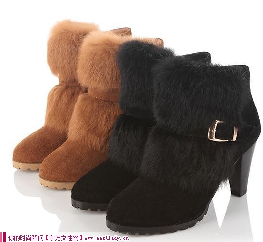 兔毛皮帶粗跟小短靴 擋不住的誘惑