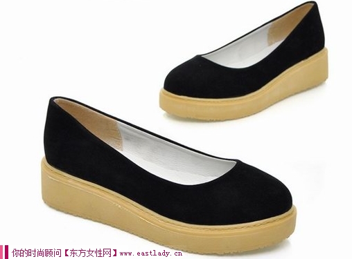坡跟松糕厚底圓頭淺口平跟單鞋 穿出時(shí)尚魅力