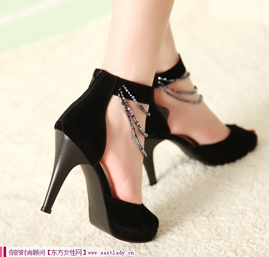 新款水鉆性感魚嘴厚底防水臺粗高跟女士涼鞋 你鞋柜里的珍品