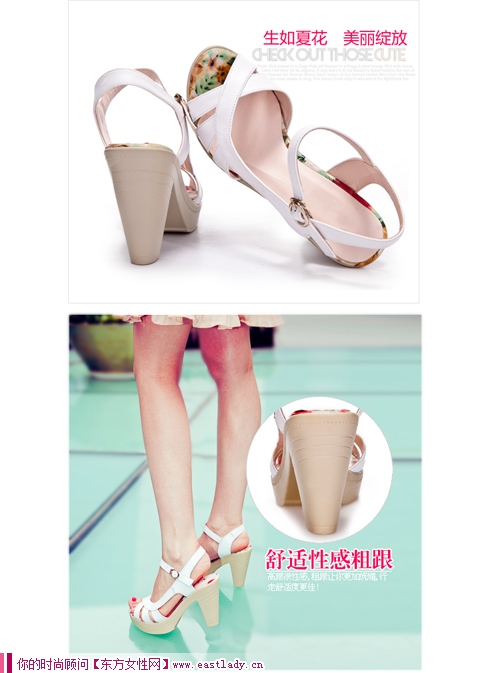 搭扣魚嘴粗跟真皮女士高跟涼鞋 時尚高貴舒適您值得擁有