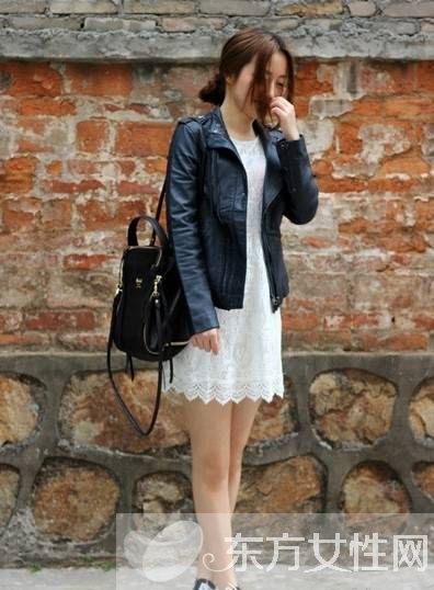 春季混搭風穿搭秀 酷帥皮衣+甜美連衣裙盡顯摩登范兒