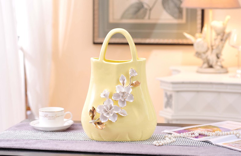 田園風立體雕花手提包陶瓷工藝品