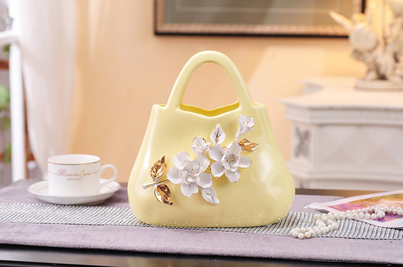 田園風立體雕花手提包陶瓷工藝品
