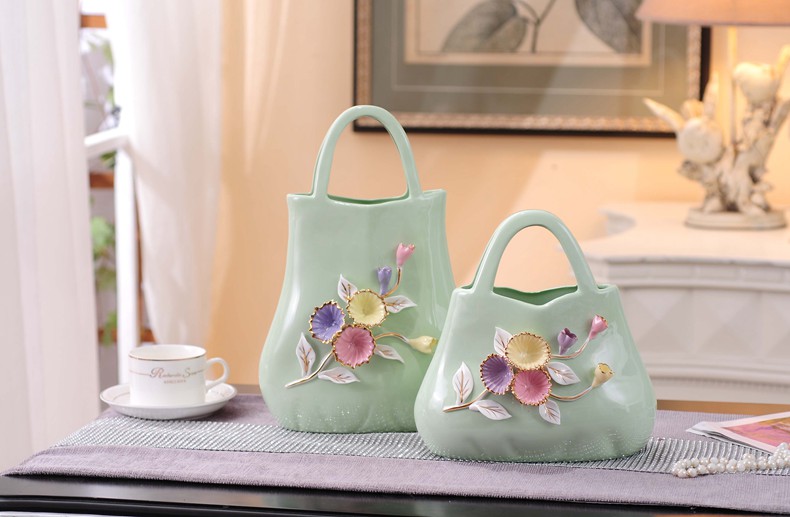 田園風立體雕花手提包陶瓷工藝品