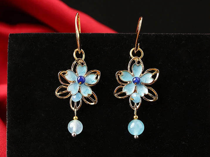 匠心啟航閱讀景泰藍花朵復古耳飾氣質(zhì)耳環(huán)