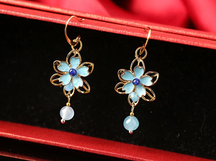 匠心啟航閱讀景泰藍花朵復古耳飾氣質(zhì)耳環(huán)