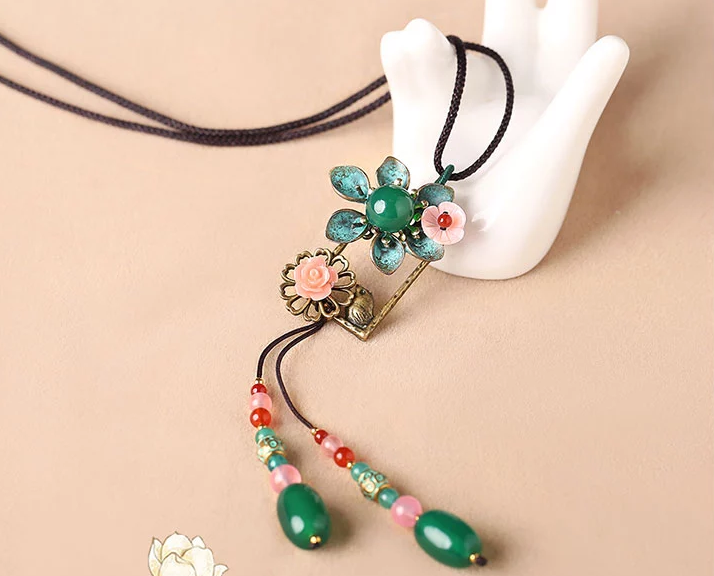 民族風(fēng)時尚復(fù)古花朵吊墜掛飾毛衣鏈項鏈