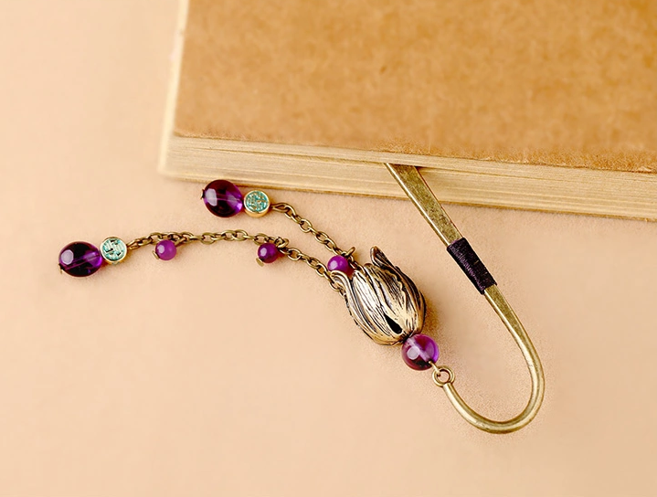 復(fù)古金屬書(shū)簽古典匠心啟航閱讀紫水晶流蘇書(shū)簽