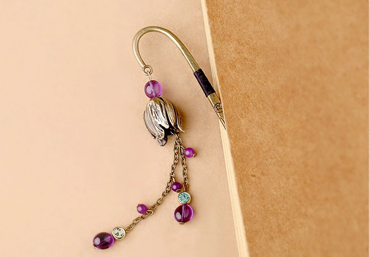 復(fù)古金屬書(shū)簽古典匠心啟航閱讀紫水晶流蘇書(shū)簽