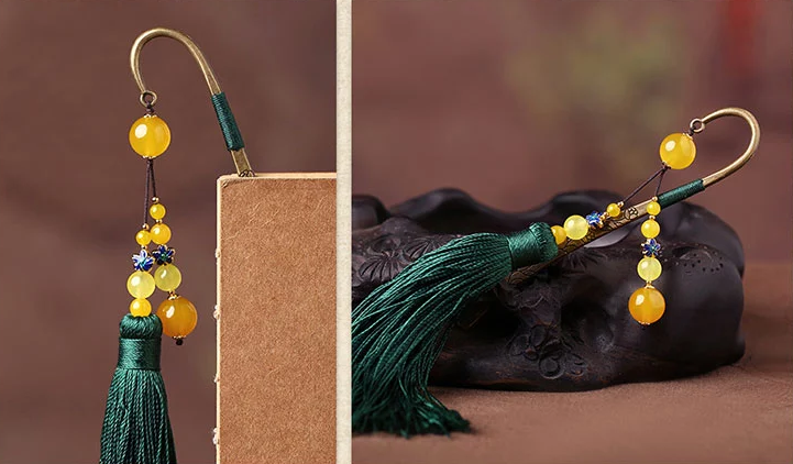 古典金屬創(chuàng)意書簽匠心啟航閱讀瑪瑙流蘇書簽