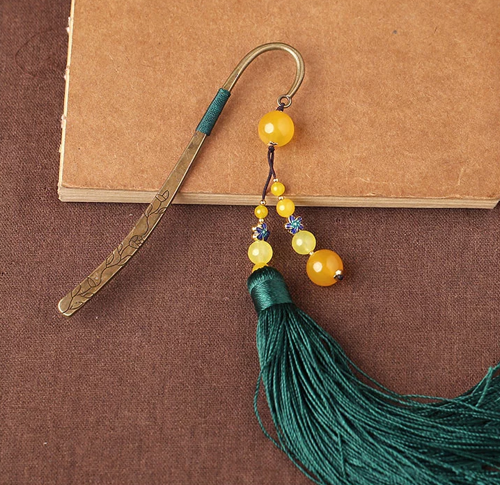 古典金屬創(chuàng)意書簽匠心啟航閱讀瑪瑙流蘇書簽