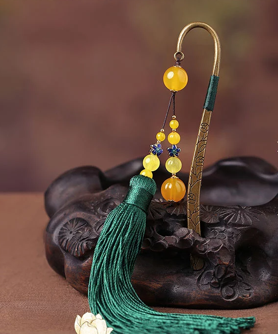 古典金屬創(chuàng)意書簽匠心啟航閱讀瑪瑙流蘇書簽