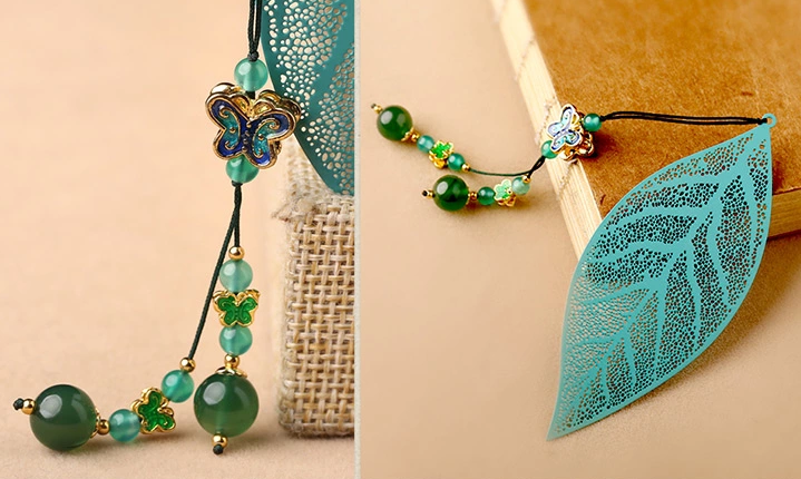 鏤空樹葉匠心啟航閱讀綠色復(fù)古文藝書簽