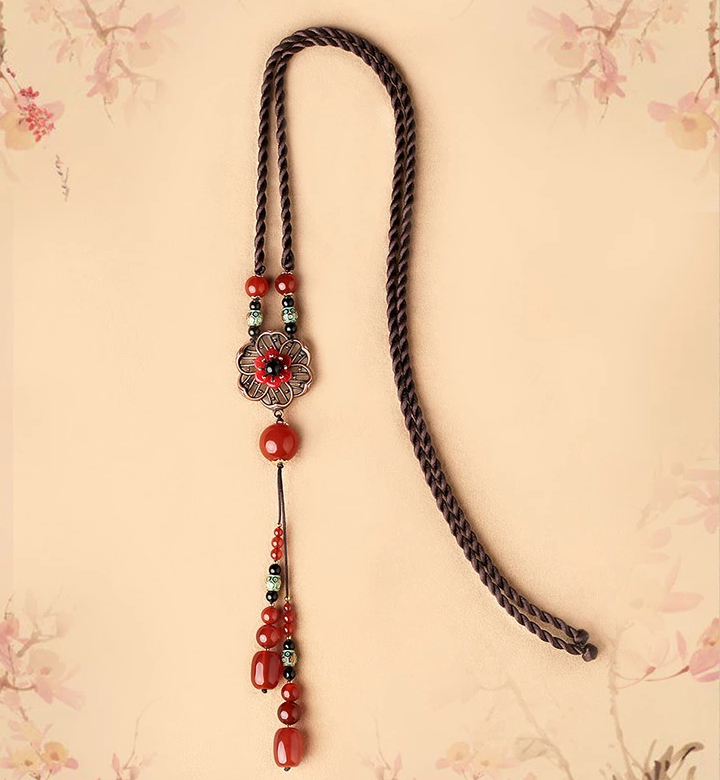 復古瑪瑙吊墜民族風項鏈毛衣鏈