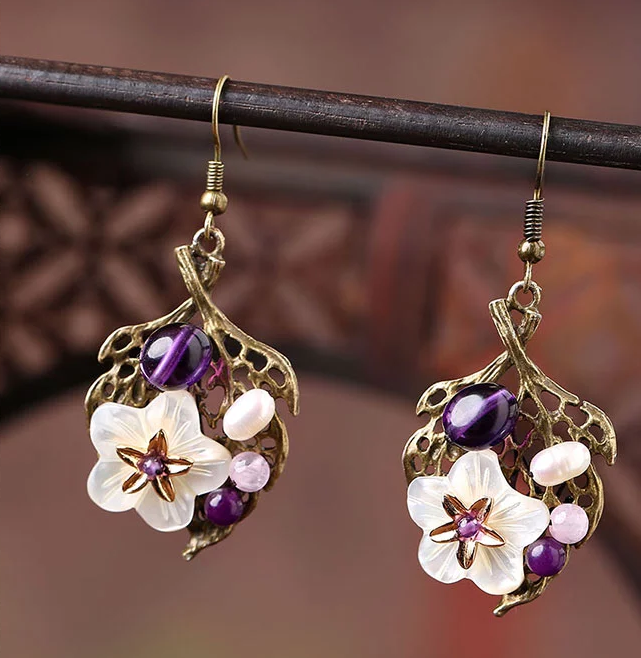 民族風復(fù)古樹葉貝殼花耳墜耳環(huán)