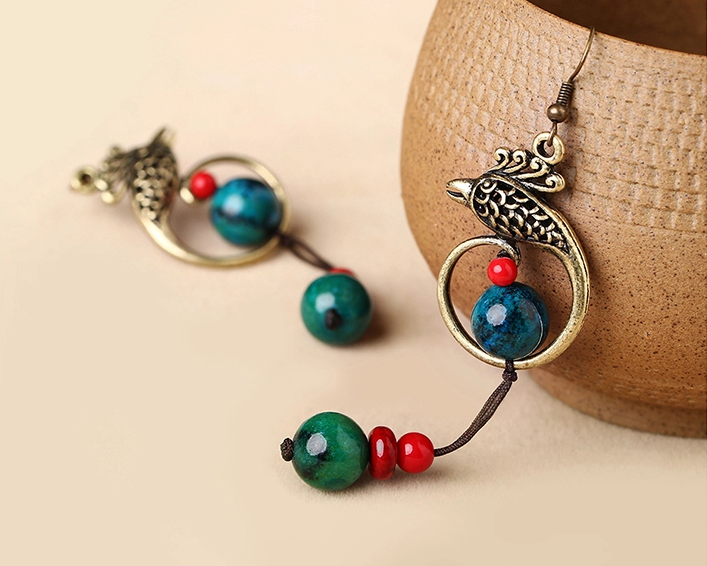 復(fù)古手工青鳥(niǎo)耳墜流蘇耳環(huán)首飾