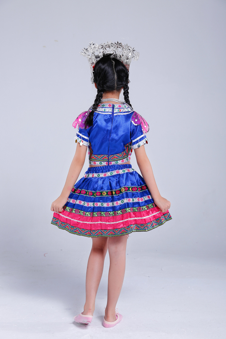 兒童款土家族苗族服飾，百褶裙少數民族服裝