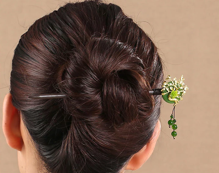 復古綠色頭飾古典木簪子彩玉流蘇步搖