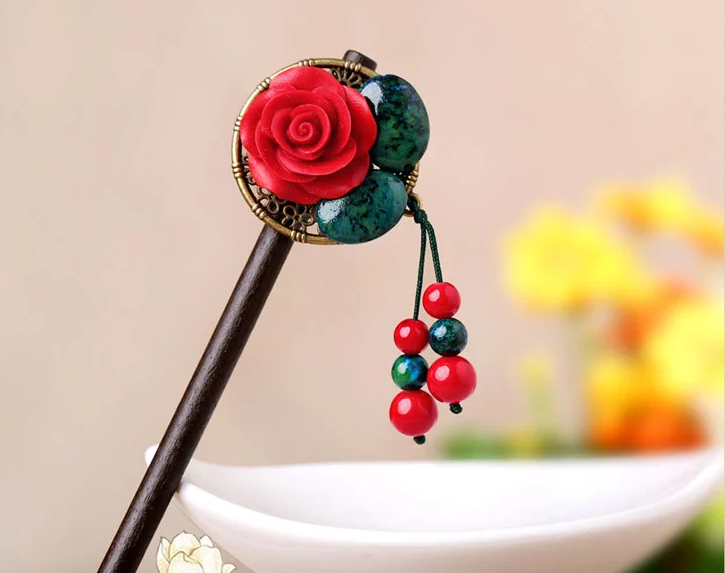 匠心啟航閱讀漆雕花朵民族風(fēng)流蘇簪子頭飾