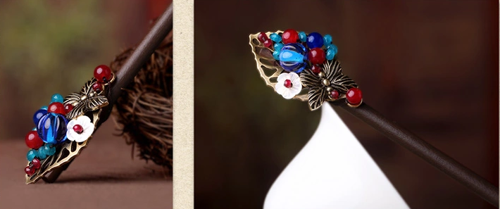 復古盤發(fā)頭飾手工木簪子