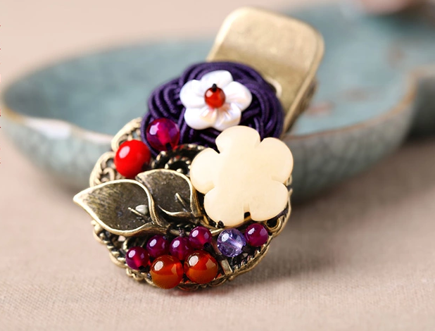 手工花朵鴨嘴夾發(fā)夾復古古典頭飾