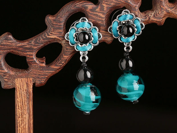 匠心啟航閱讀琉璃瑪瑙耳墜手工復古耳環(huán)首飾