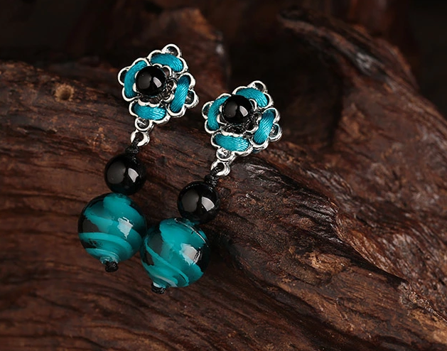 匠心啟航閱讀琉璃瑪瑙耳墜手工復古耳環(huán)首飾