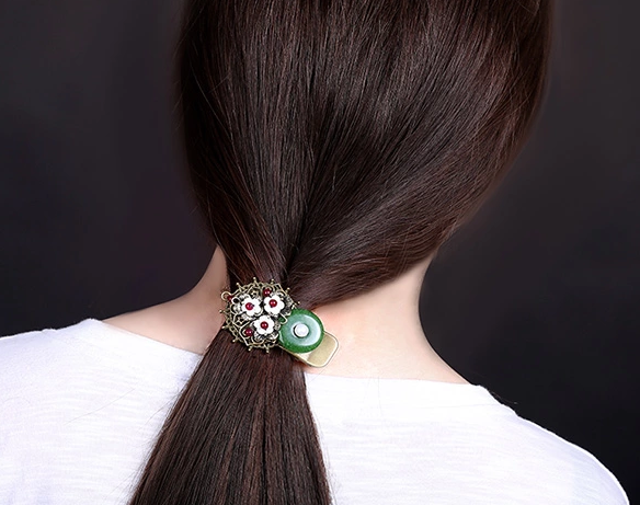 時(shí)尚匠心啟航閱讀頭飾，復(fù)古民族風(fēng)綠彩玉扣發(fā)夾