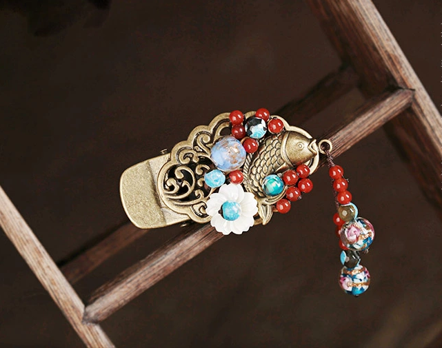 一尾游魚發(fā)夾，復(fù)古風(fēng)鴨嘴夾頭飾