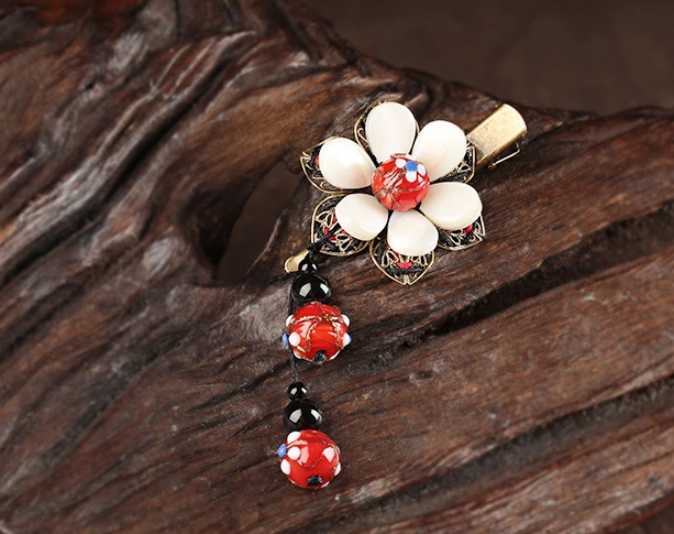 古風(fēng)古典貝殼發(fā)夾，小花朵清新頭飾