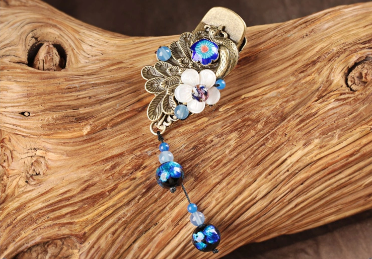 匠心啟航閱讀古典孔雀發(fā)夾復(fù)古鴨嘴夾頭飾