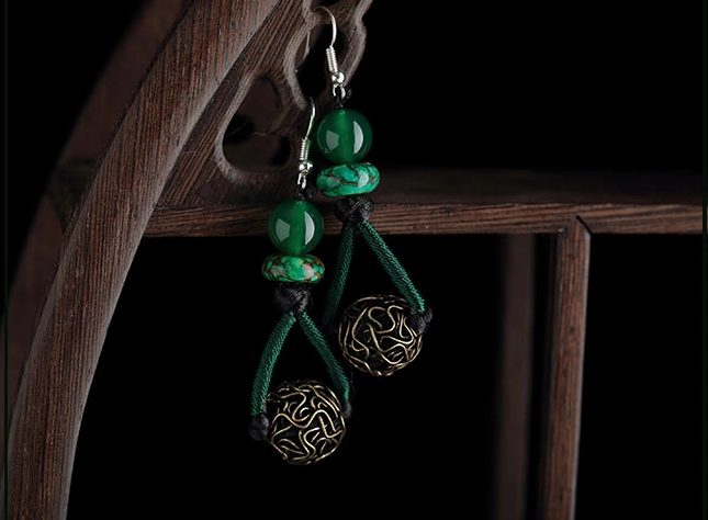 復(fù)古綠色耳墜民族風手工耳環(huán)首飾
