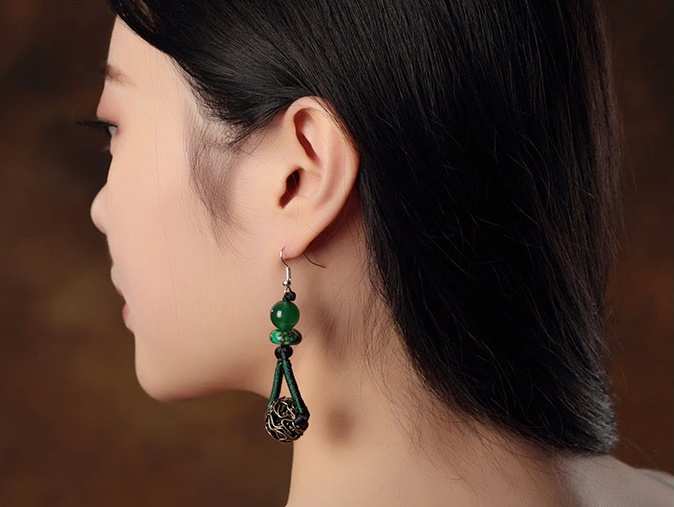 復(fù)古綠色耳墜民族風手工耳環(huán)首飾