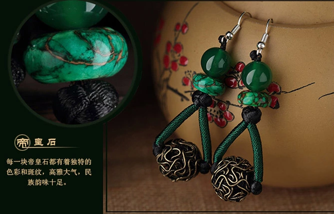 復(fù)古綠色耳墜民族風手工耳環(huán)首飾