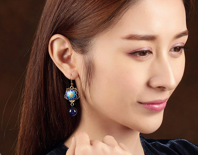 復(fù)古旗袍配飾耳墜藍色古風(fēng)耳環(huán)首飾
