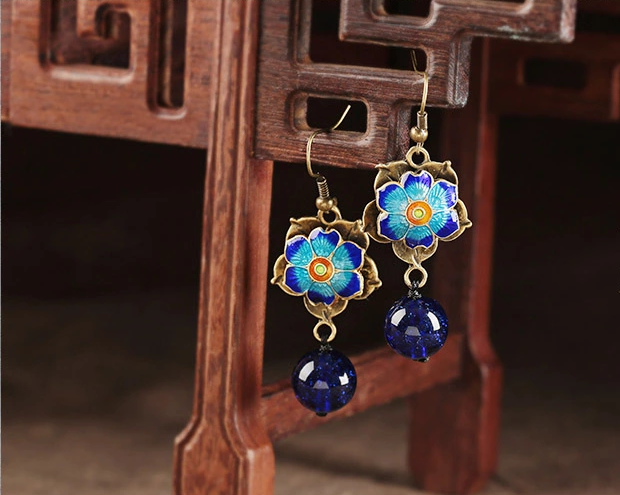 復(fù)古旗袍配飾耳墜藍色古風(fēng)耳環(huán)首飾