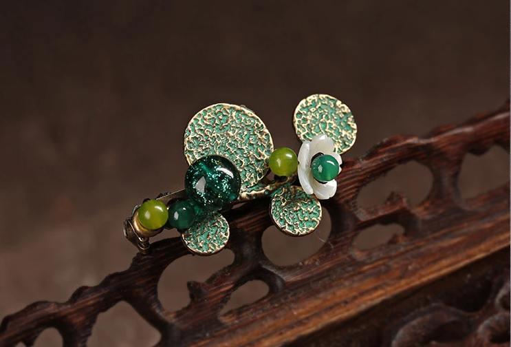 復古綠色小胸針民族風胸花飾品