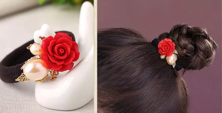 匠心啟航閱讀紅色花朵頭飾小清新發(fā)圈發(fā)飾