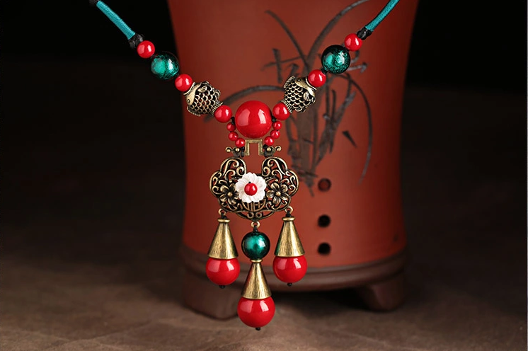 長命鎖吊墜匠心啟航閱讀手工毛衣鏈項鏈首飾