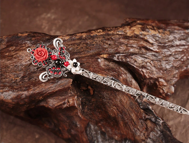 匠心啟航閱讀古典花朵盤發(fā)簪子頭飾