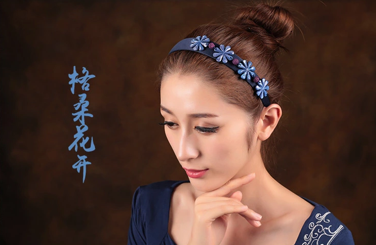 格桑花開中式發(fā)箍匠心啟航閱讀藍(lán)色清新頭飾