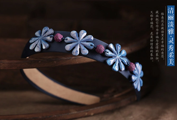 格?；ㄩ_中式發(fā)箍匠心啟航閱讀藍(lán)色清新頭飾