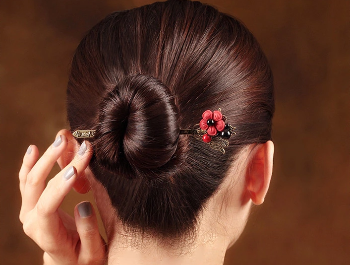 匠心啟航閱讀紅色花朵簪子清新頭飾