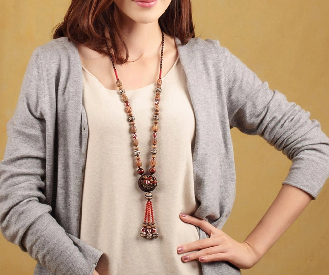 復(fù)古文藝毛衣鏈天珠西藏項鏈首飾