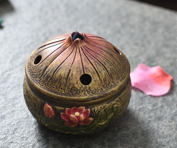 仿古蓮花檀香盤，禪意陶瓷香爐